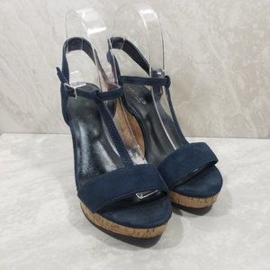 Charles David Blue T-Strap Wedge Sandals Size 7.5